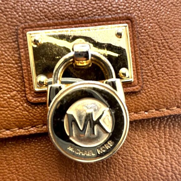 Michael Kors Fulton Hamilton Leather Flap Wallet Brown Gold Lock - Picture 10 of 10